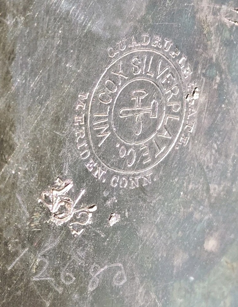 Wilcox International Silver Company silverplate engraved decanter with handle