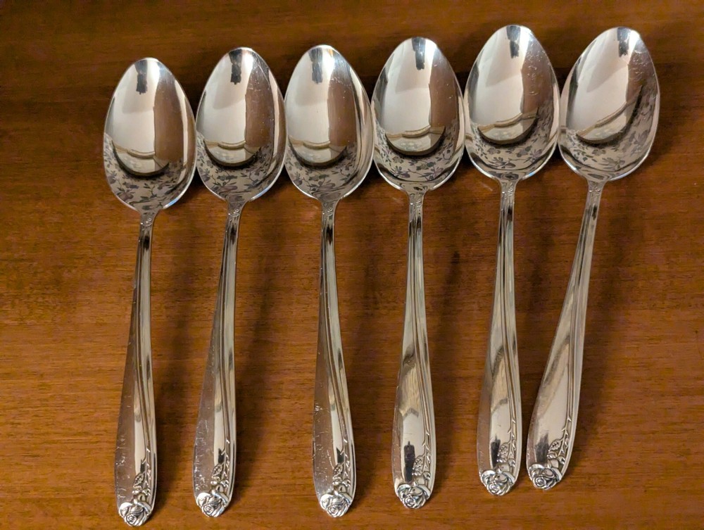 6-VINTAGE TUPPERWARE ROSE SERVING SPOONS SILVERPLATE INTL SILVER 8-3/8"