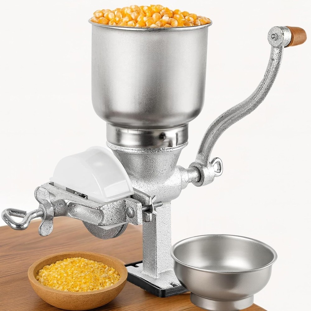 Silver Cast Iron Hand Crank Grain Grinder – Durable and Versatile for Kitchens