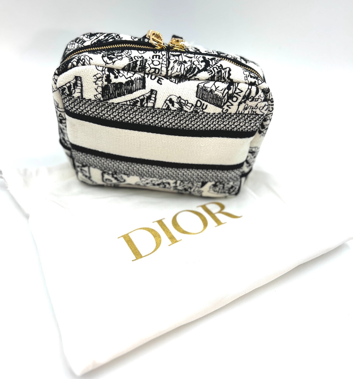 New! Christian Dior Plan De Paris Canvas Embroidered Cosmetic Bag