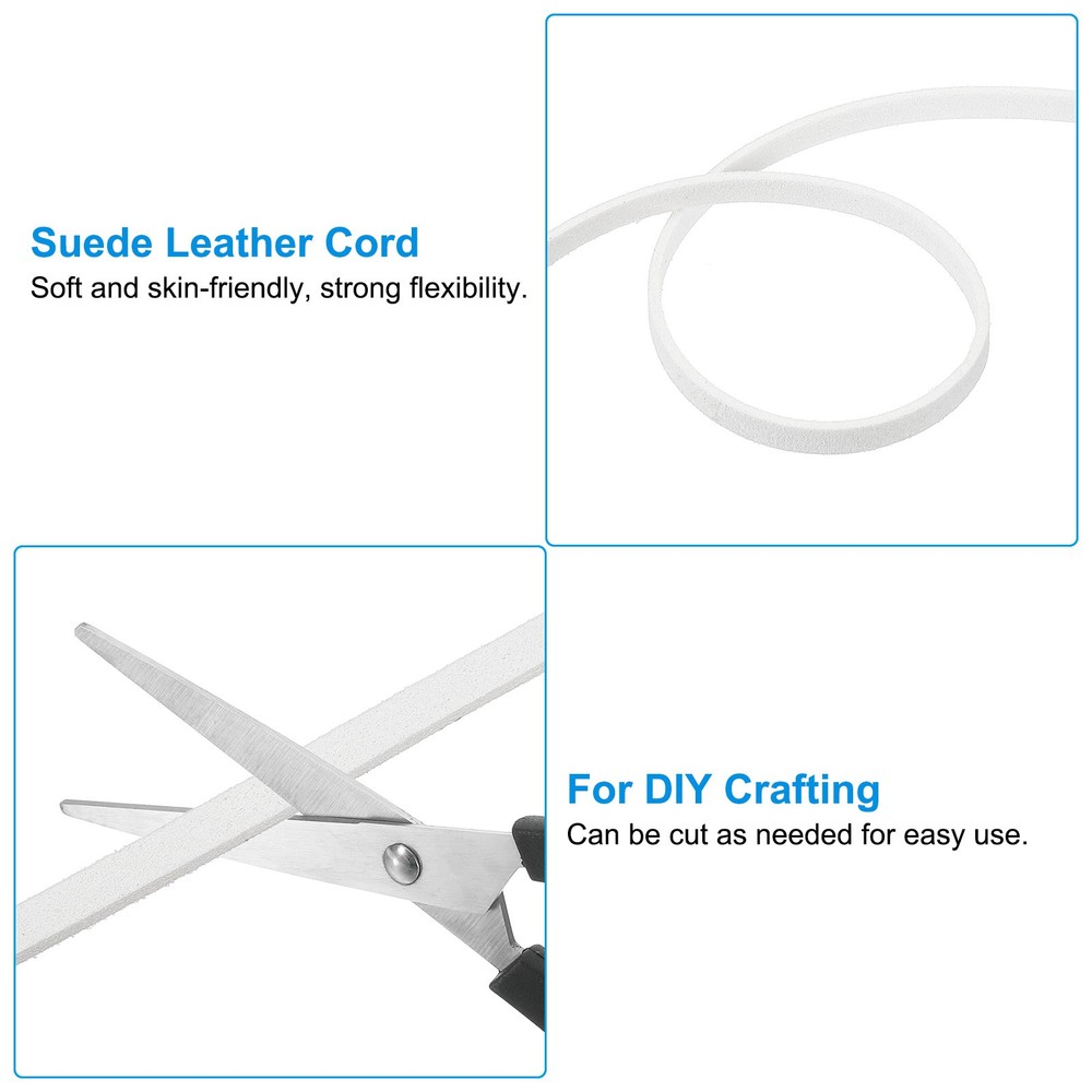 Suede Lanyard String with Roll Spool 5 mm 50 Yard, Flat Microfiber Cord, White