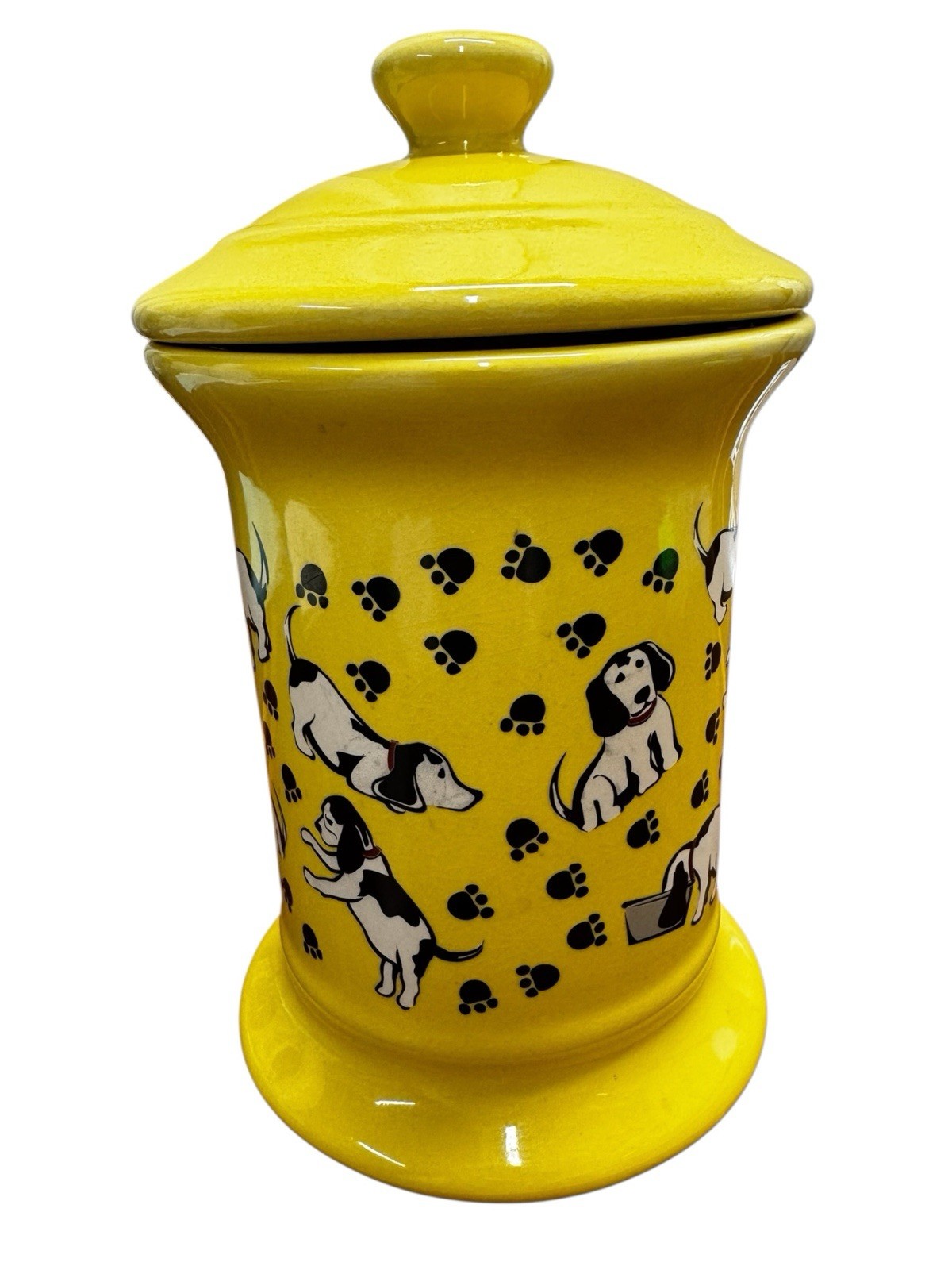 Yellow Ceramic Doggy Treats Dog Treat Holder With Lid, Very Cute!