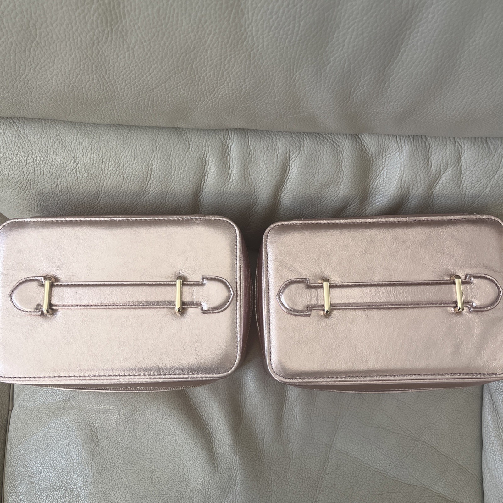x2 Lancome Rose Gold Pink Cosmetic Top Handle Train Case