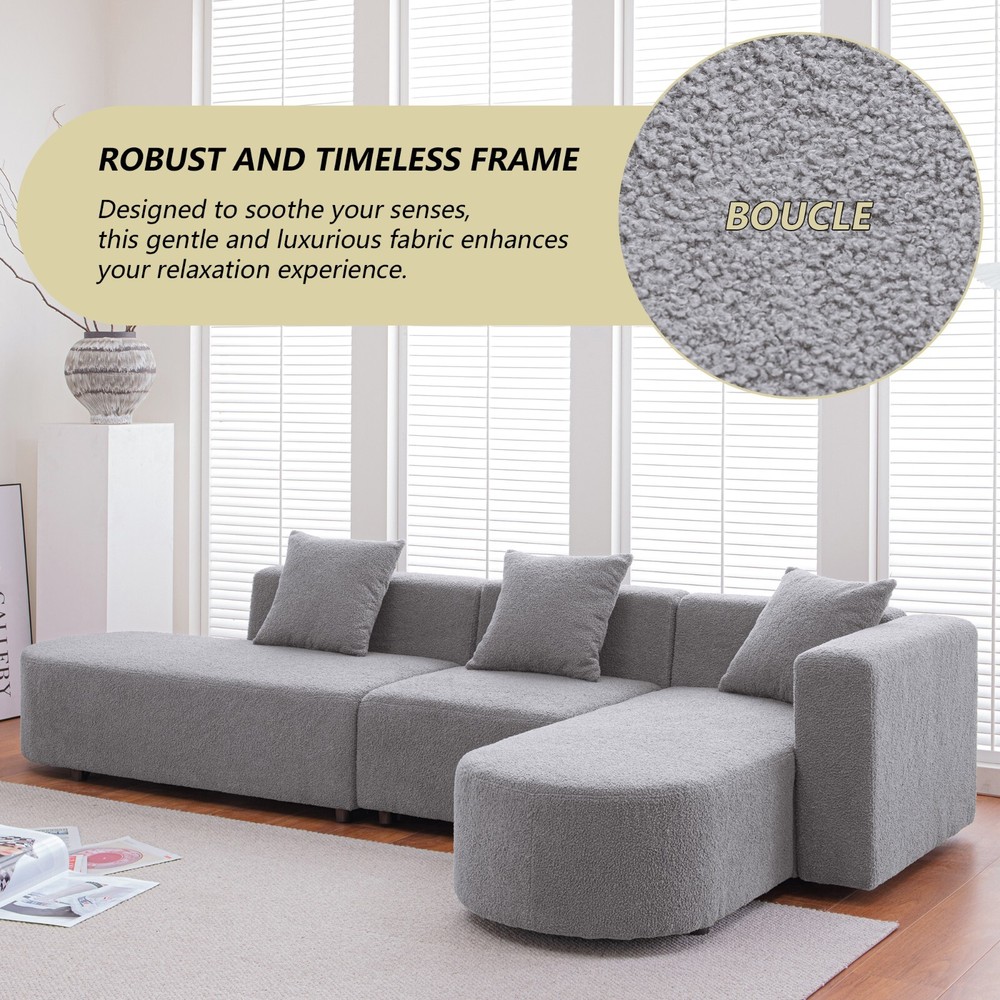 110.2'' Modern Sectional L shape boucle Sofa with curved seat