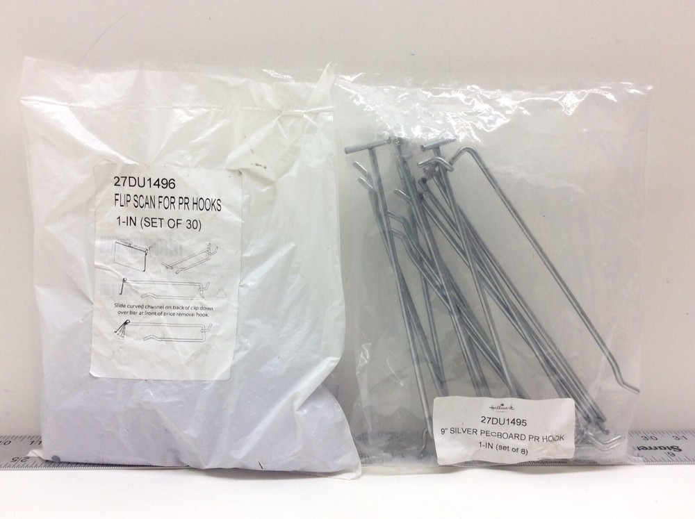 9" Silver Pegboard PR Hooks 8 Pack & Flip Scan for PR Hooks 1" 30 Pack