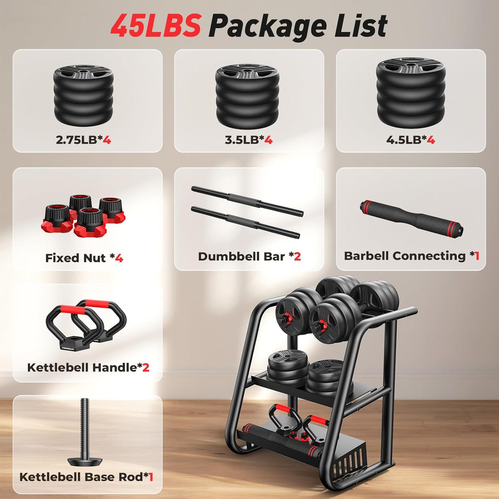 Adjustable dumbbell set with storage tray