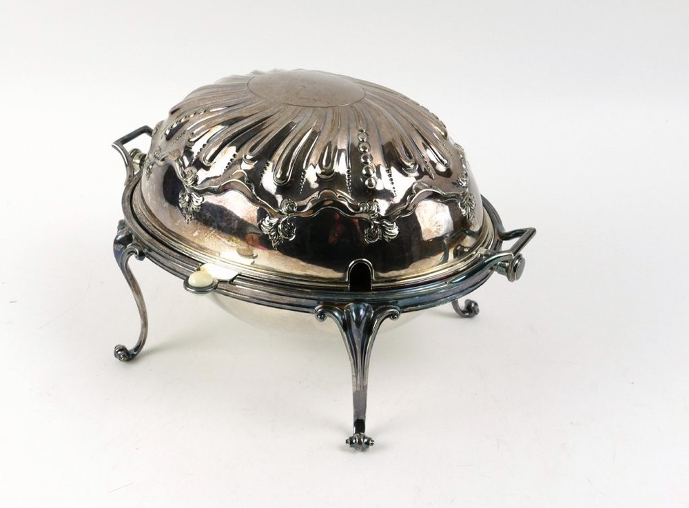 Vintage Four-Footed, Silver-Plated Roll-Top Serving Dish
