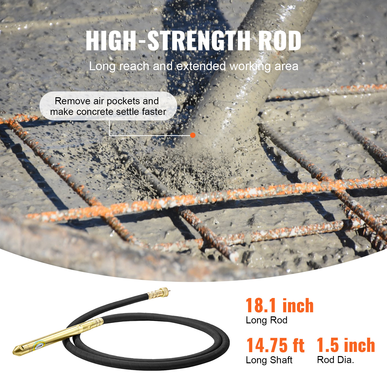 VEVOR Electric Concrete Vibrator 1500W 14-3/4 feet Poker to Remove Air Bubbles