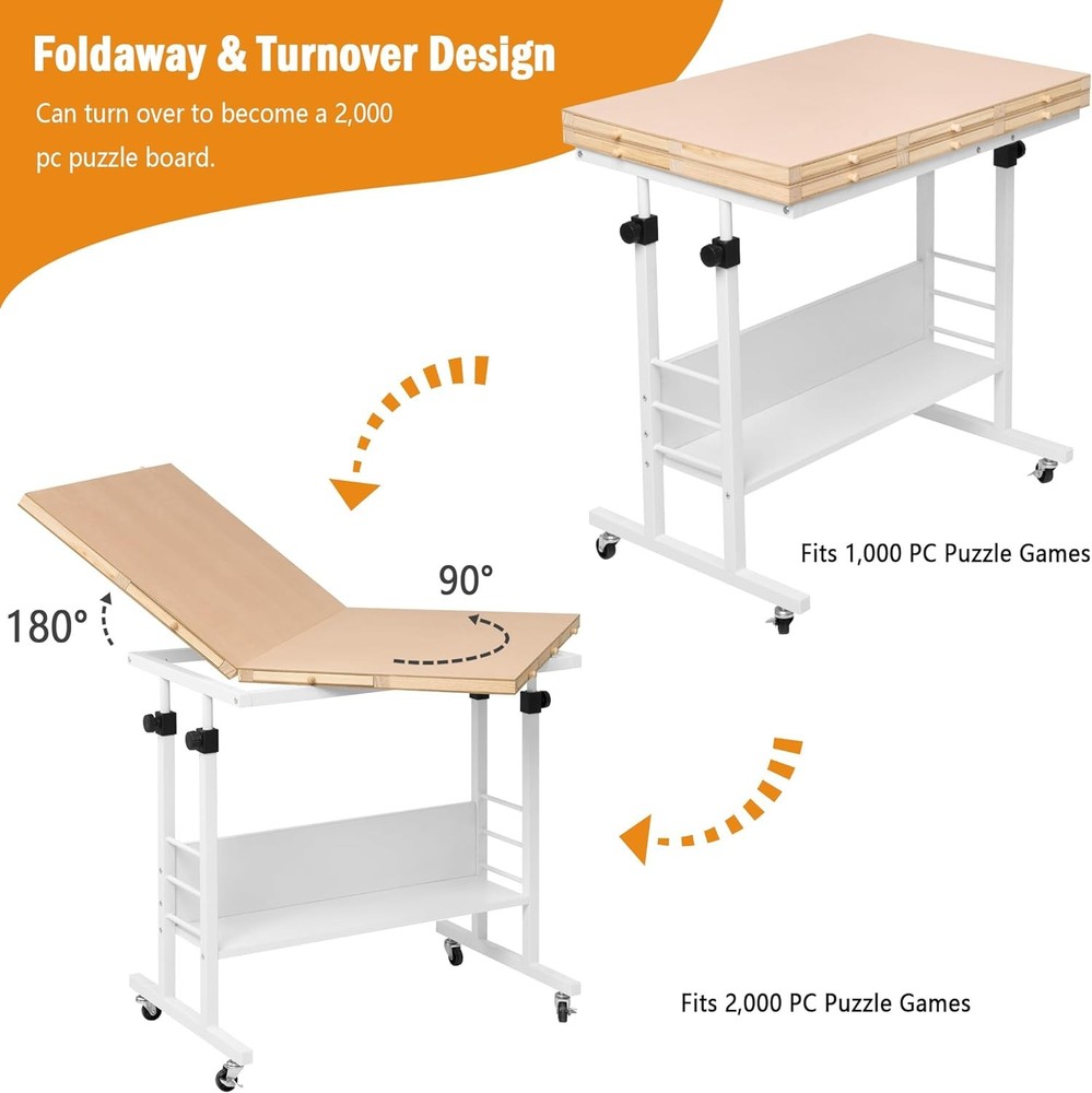 Tektalk 2000 Piece Foldable Puzzle Board with Height Adjustment, Jigsaw White