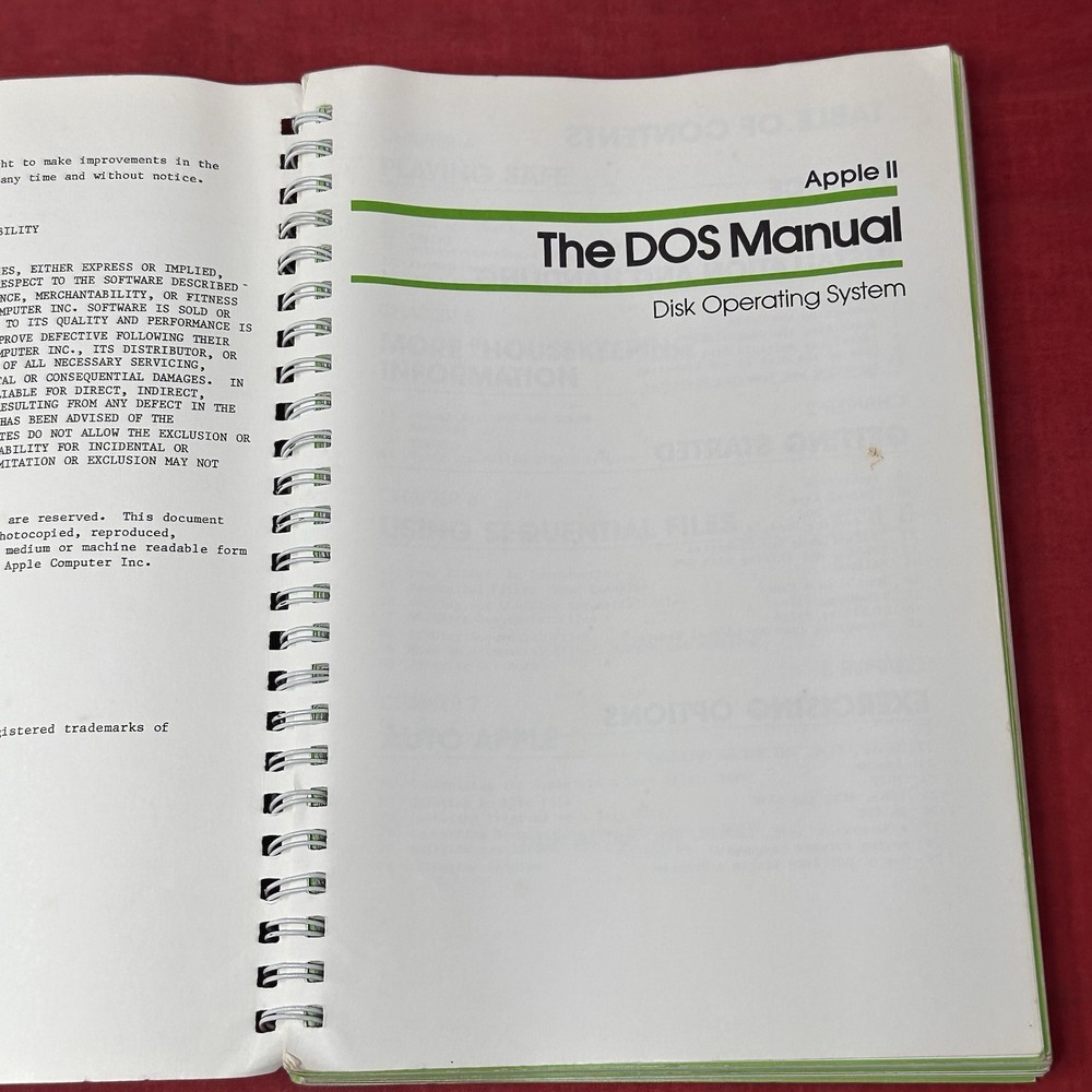 The DOS Manual Apple II Disk Operating System VTG 1980 Reference Manual Book