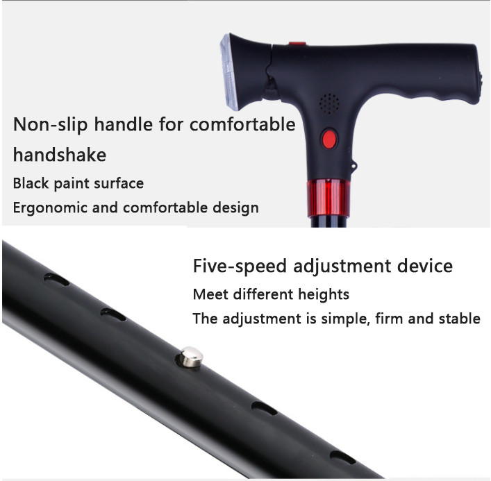 Foldable Walking Stick w/Alert Function LED Light Height Adjustable Walking Cane