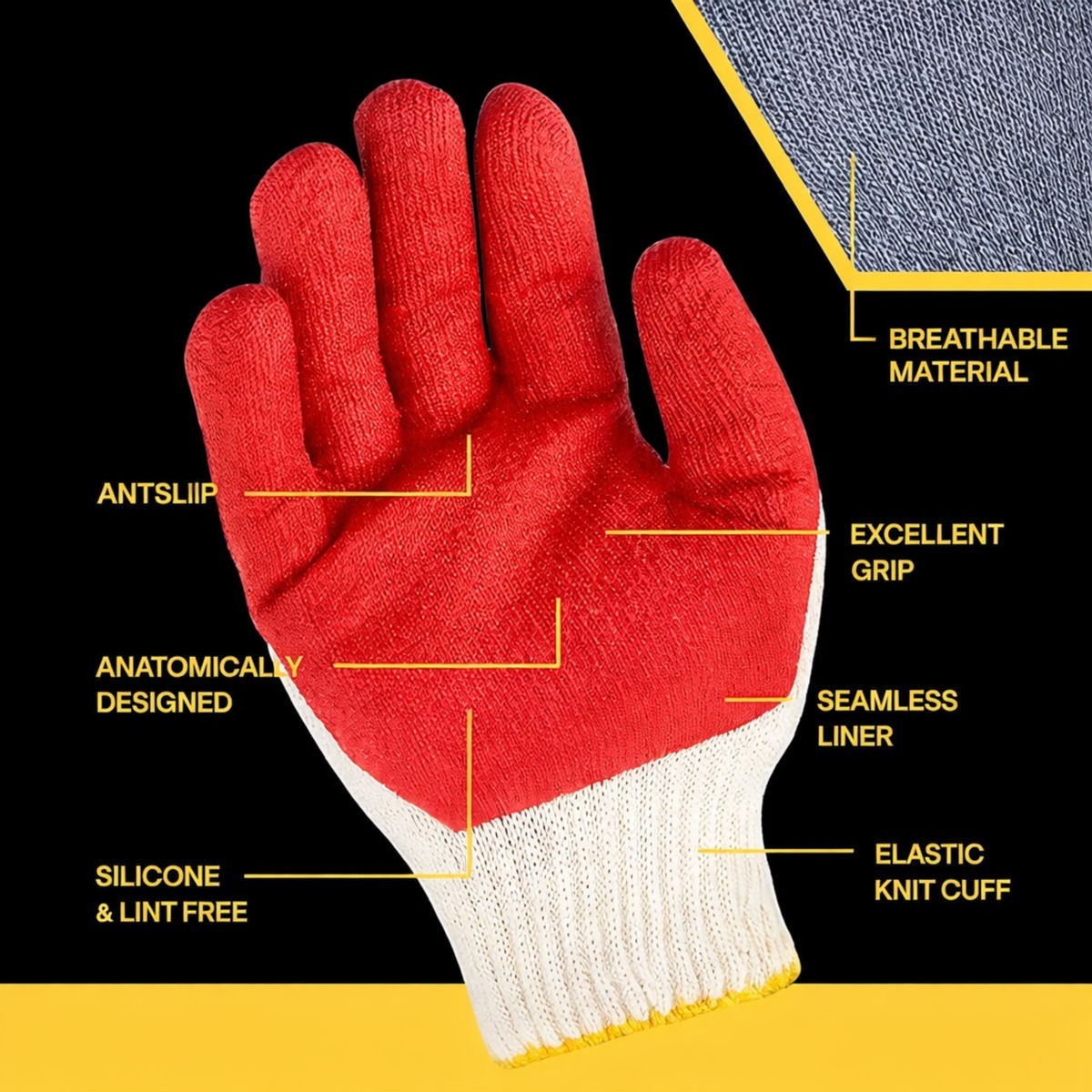 Construction / Garden Yard Gloves Nitrile Dipped AntiSlip Knit Wrist 3 pairs NEW