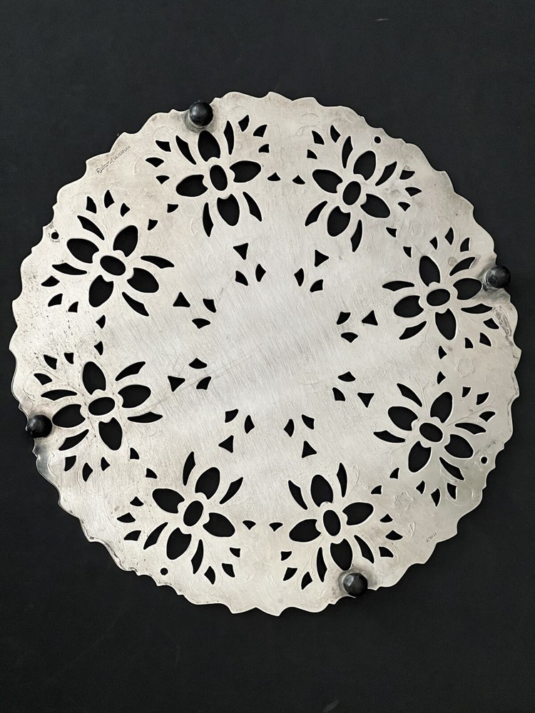 Raimond Italy Silverplate Footed Trivet Hot Plate Cut Pattern 7.5" Vintage