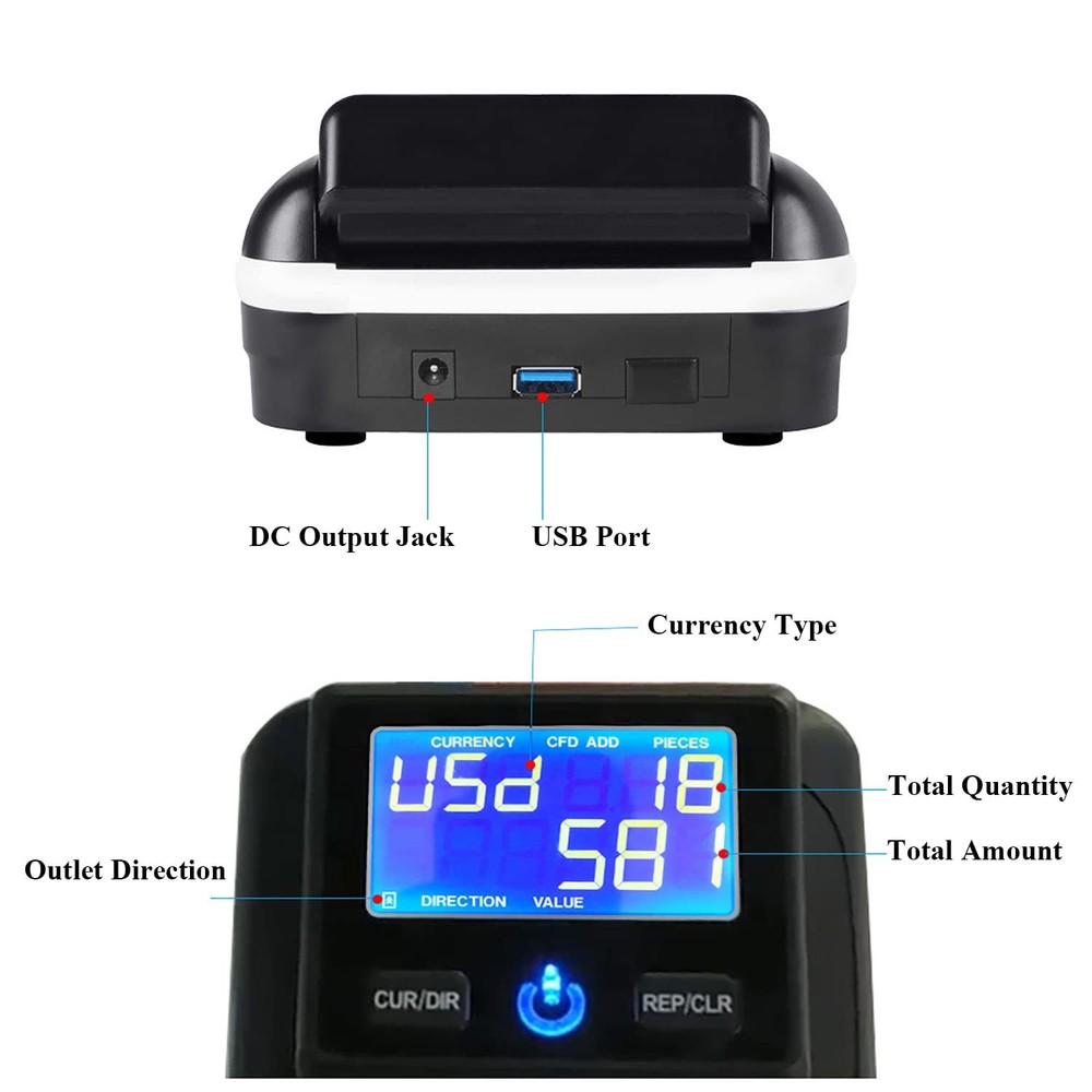 Portable Counterfeit Bill Detector Machine, Automatic 4-Way Direction USD & E...