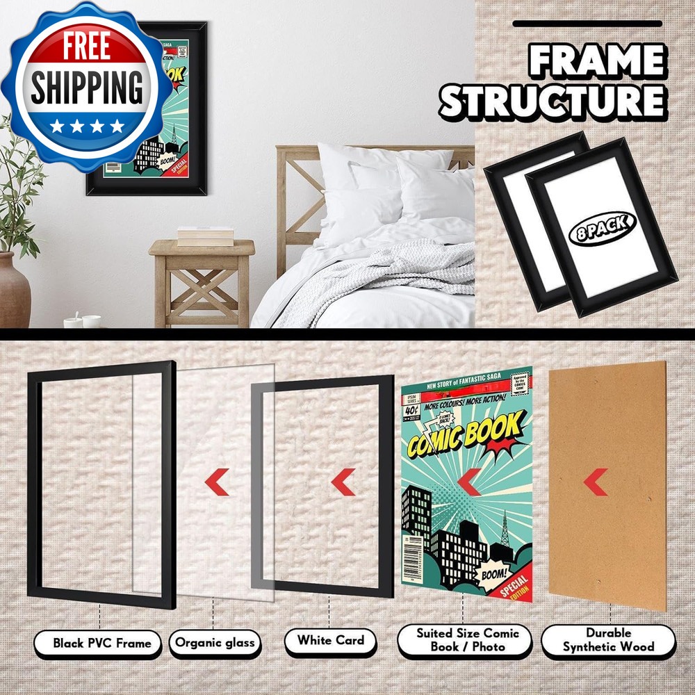 8 Pack Comic Book Frame UV Protection Comic Picture Magazine Frames...