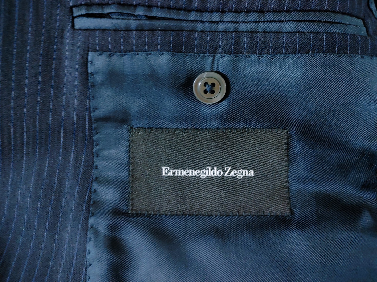 Ermenegildo Zegna Suit Jacket 42/44R Navy Blue Wool Pinstripe Italy Working Cuff