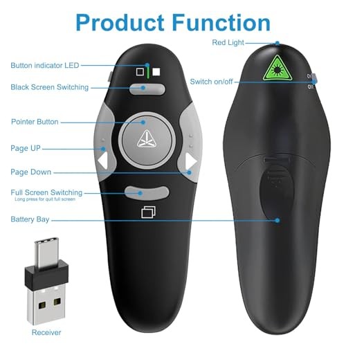 USB/Type-C 2 in 1 Presentation Clicker for PowerPoint Presentation Black