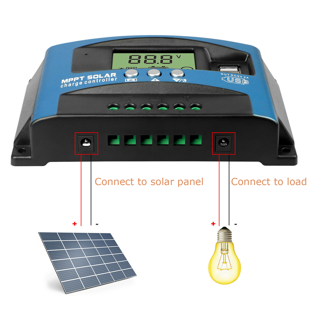 100A MPPT Solar Panel Controller Charge Regulator 12V/24V Battery Auto LCD USB