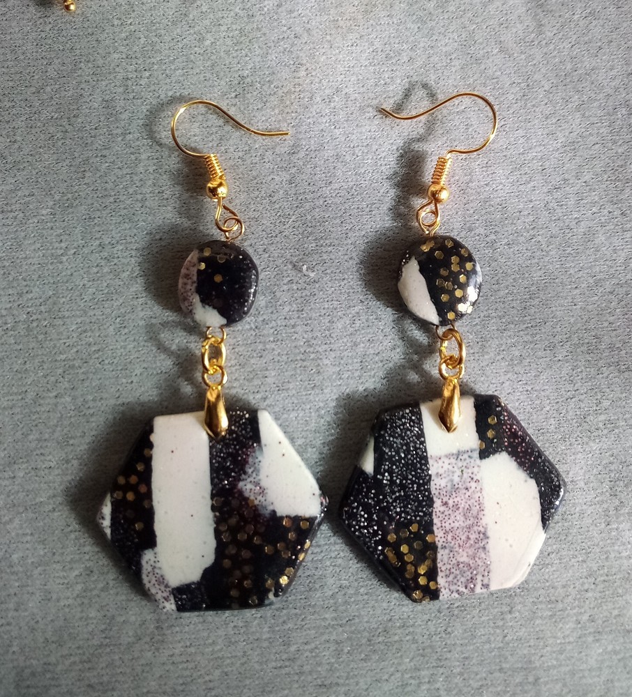 Handmade Polymer Clay Glitter, Hook Earrings.