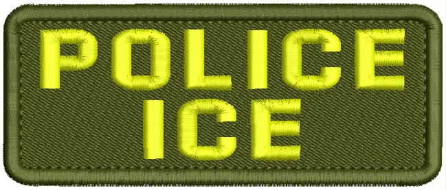 POLICE I/C/E EMB PATCH 2X5 HOOK ON BACK BLACK/OD GREEN