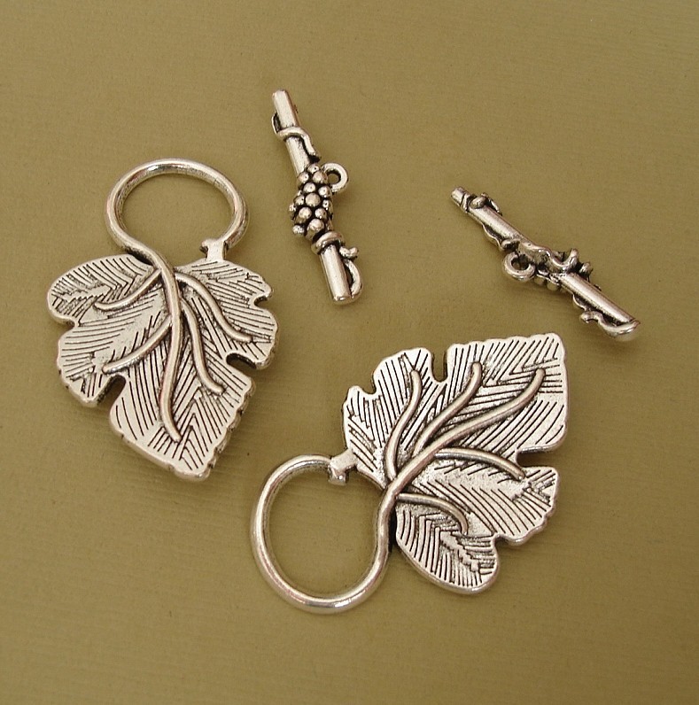 Toggle Clasps Leaf Shape Antique Silver Color-3 Sets.