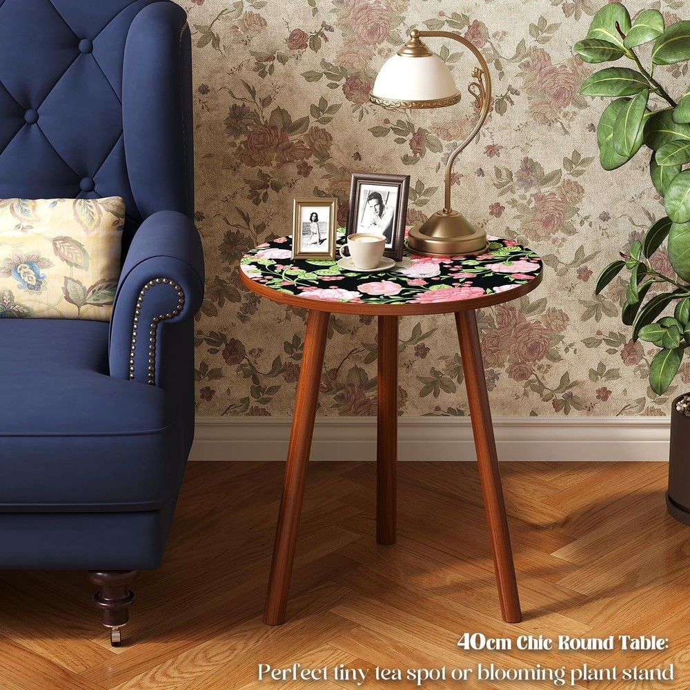 Round Side Table,Mid Century Modern End Table for Couch Bedside,Easy Assembly...