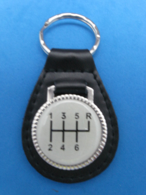 6 SPEED PATTERN BLACK LEATHER KEYRING KEYFOB SILVER #514