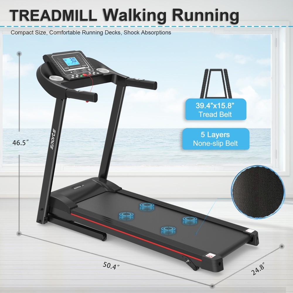 Folding Treadmill Electric Running Jogging Machine 5''LCD Display w/ Bluetooth