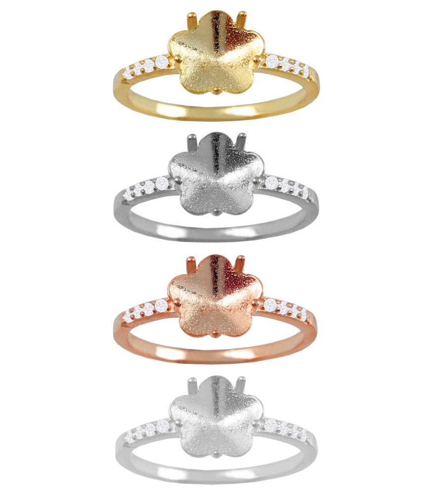 Sterling Silver Ring Base for Setting Flower Shape 10mm Crystal * Many Sizes