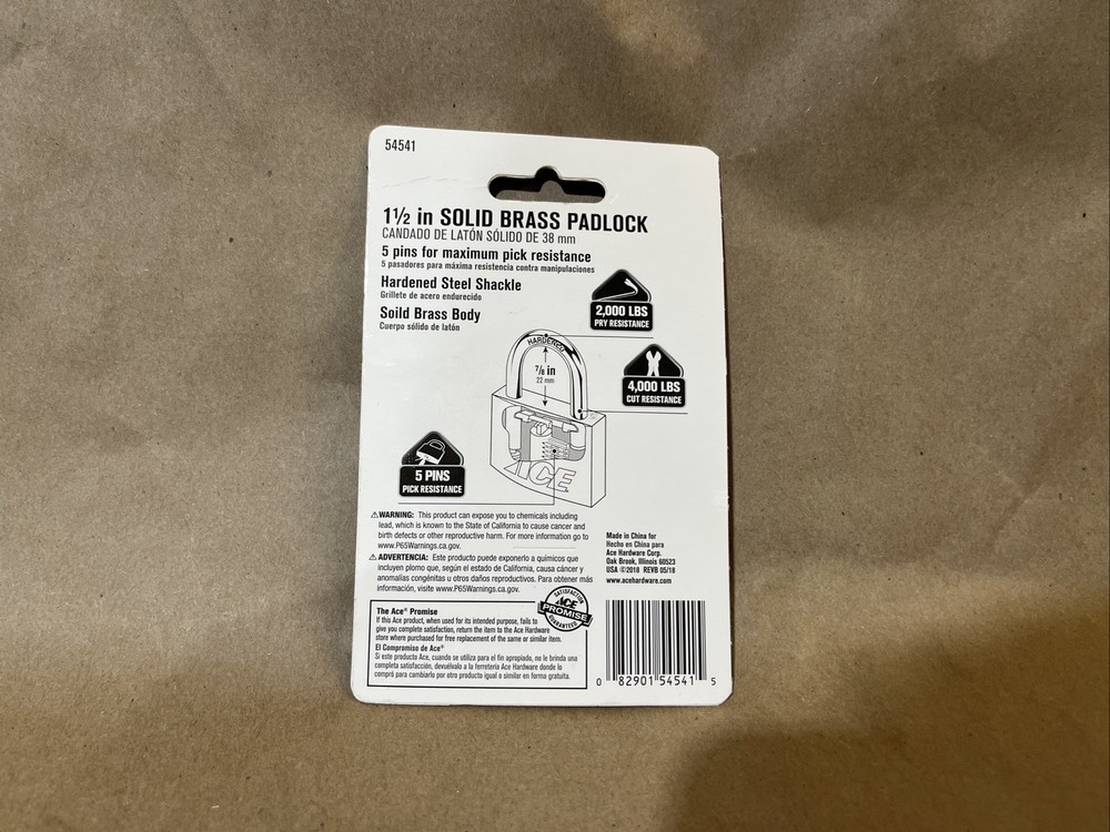 Ace Hardware Solid Brass Body High Security Lock Padlock 54541 - 1 1/2”