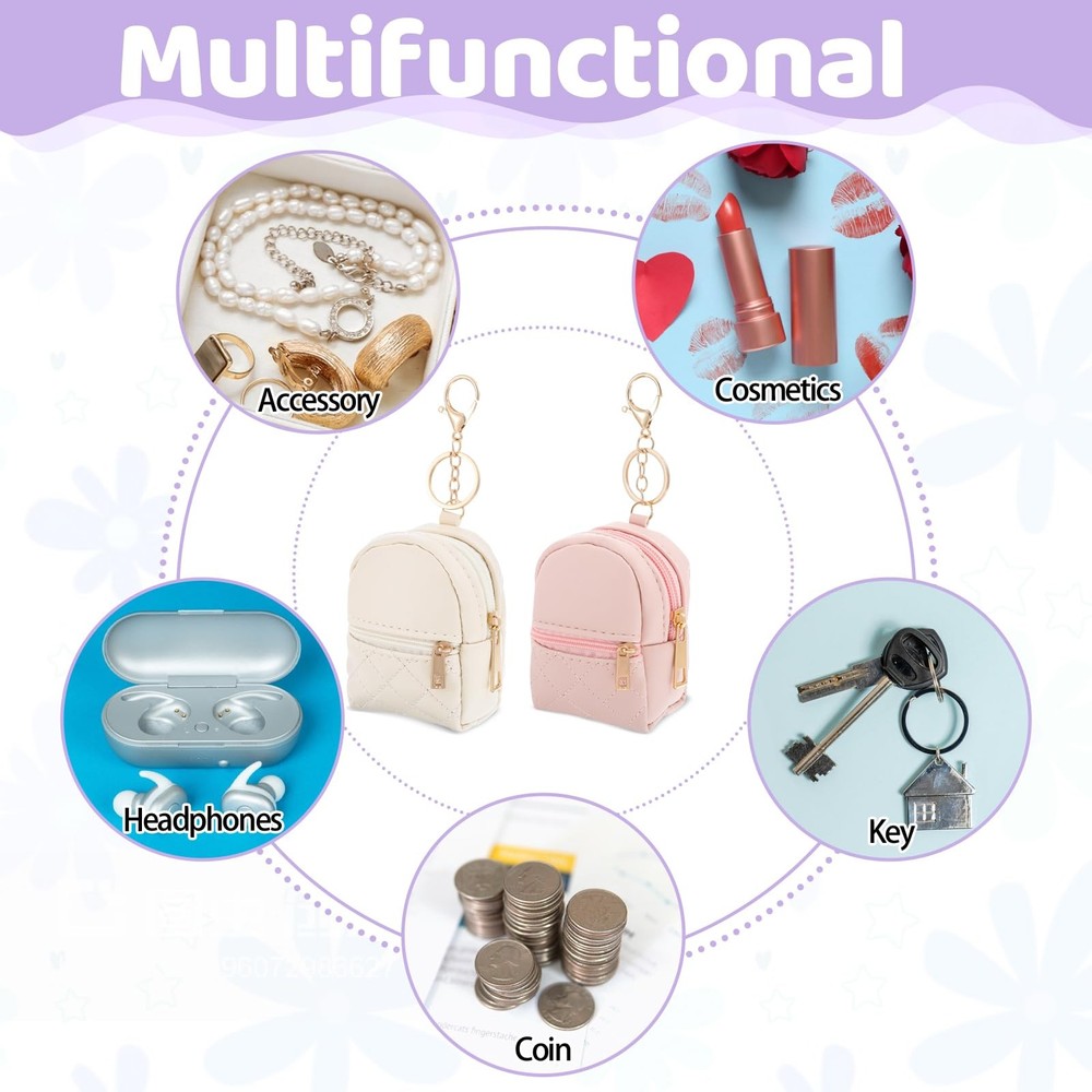 2Pcs Mini Backpack Cute Cosmetic Bag for Creative Pendant Keychain Key-chains...