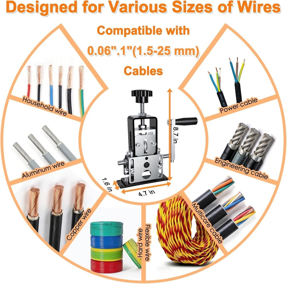 Wire Stripper Machine 0.06"-1" Manual Copper Wire Stripper Tool with Blades