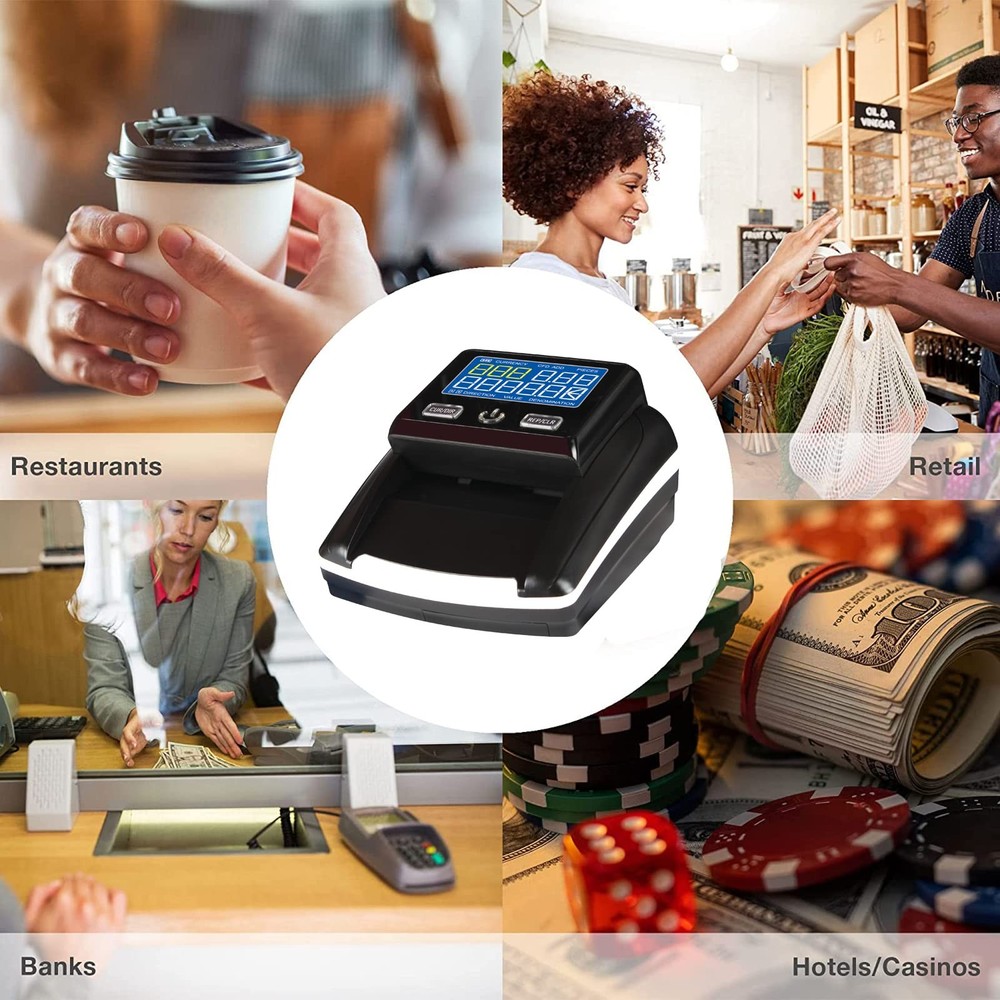 Portable Counterfeit Bill Detector Machine, Automatic 4-Way Direction USD & E...
