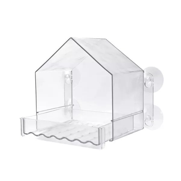 2 Cup Clear View Plastic Window Bird Feeder 6.75": Suction Cup Mount