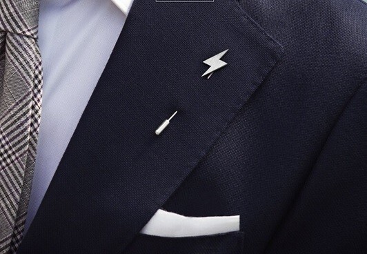 Solid 935 Argentium Silver Lightning Bolt Design Men's Lapel Pin