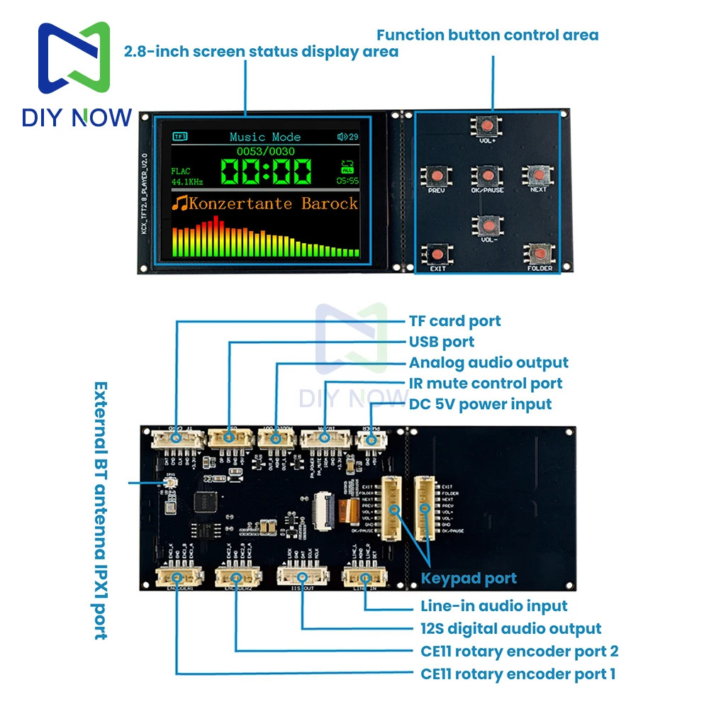 Bluetooth Audio Decoder 2.8in 320×240 TFT Screen Lossless Audio Decoder Module
