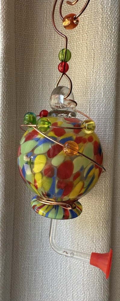Multicolor Glass Orb Hummingbird Feeder