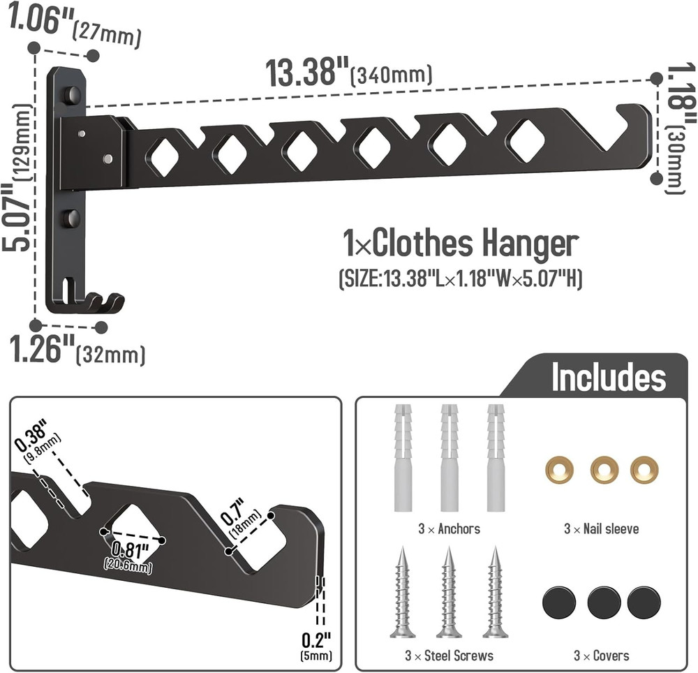 Wall Mounted Clothes Drying Rack, Wall Clothes Hanger Foldable, Laundry Hanger H