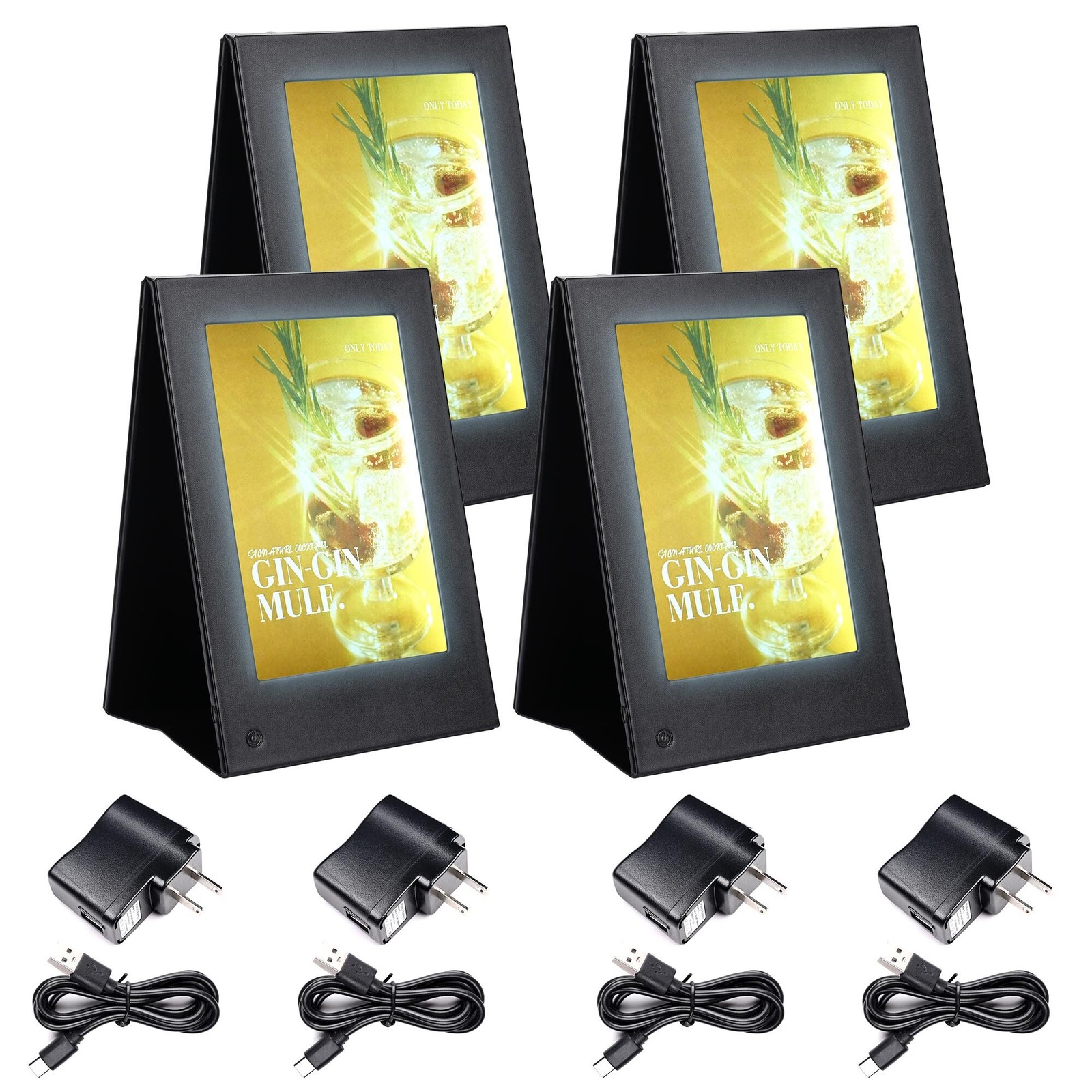 WeChef LED Backlit Menu Holder Cover Table Tent 4 Pack Fits A5 Size 6.3"x9.4"