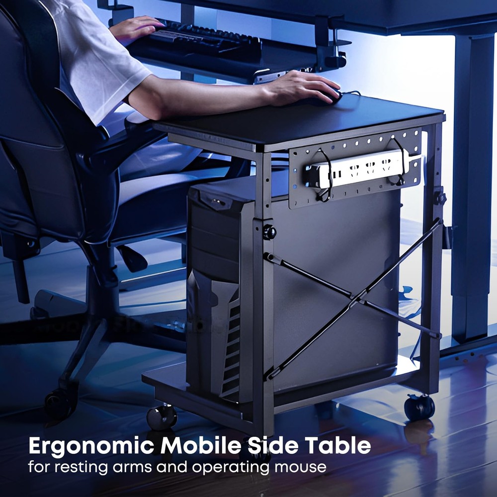 Height Adjustable Computer Tower Stand - 2-Tier ATX-Case PC Floor Stand with ...