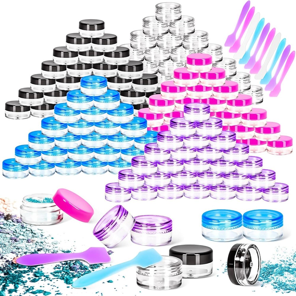 MotBach 70 Pcs 5g Empty Plastic Containers with Colored Lids,Mini