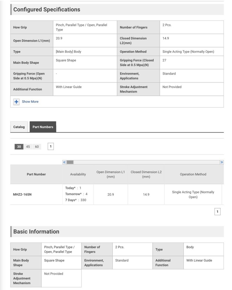 SMC MHZ2-16SN Pneumatic EOAT Gripper.