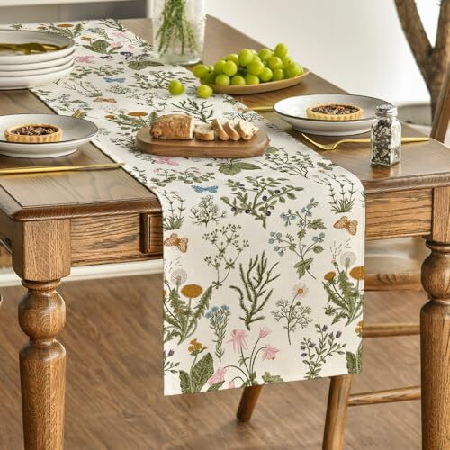 Wildflowers Floral Spring Table Runner, 13" x 36", Table Runner Beige