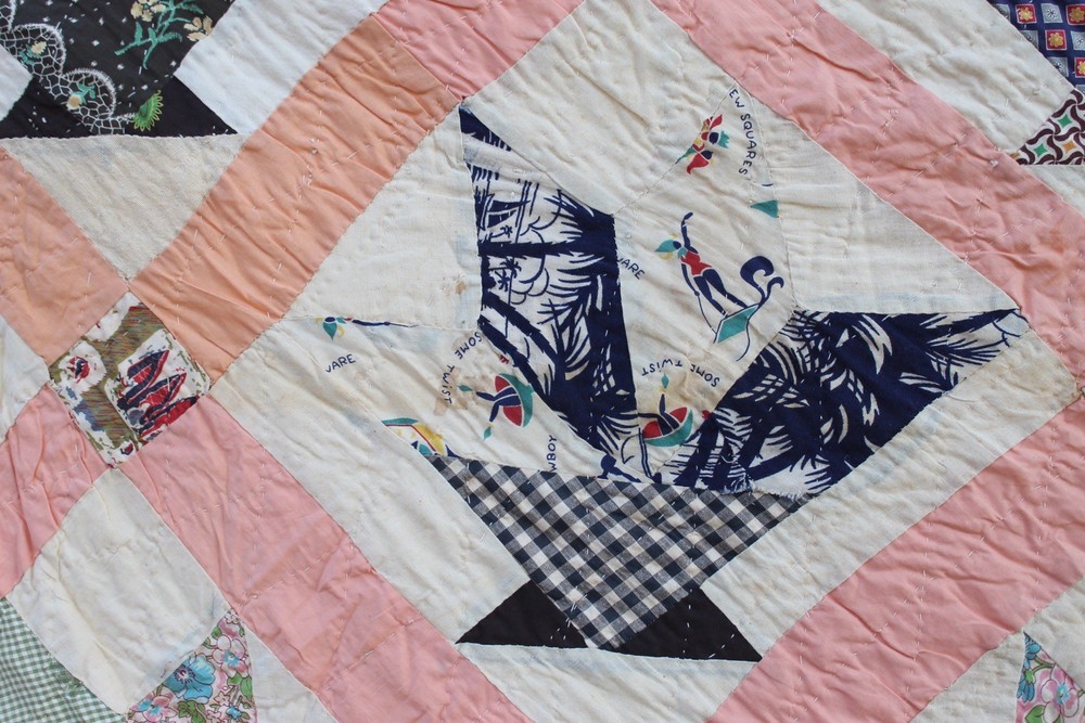 Antique Star Basket Patchwork Quilt RARE