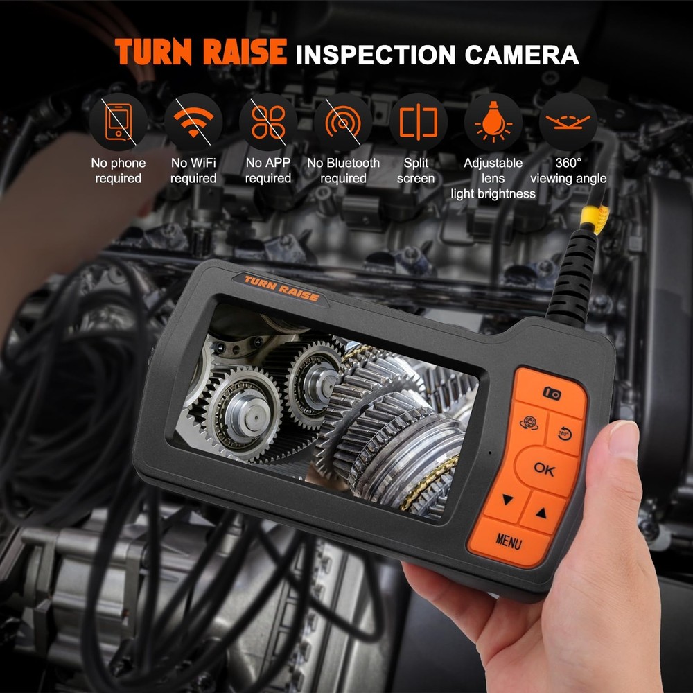 Triple Lens Inspection Drain Camera, 5 IPS Split Screen Borescope with Light & 3