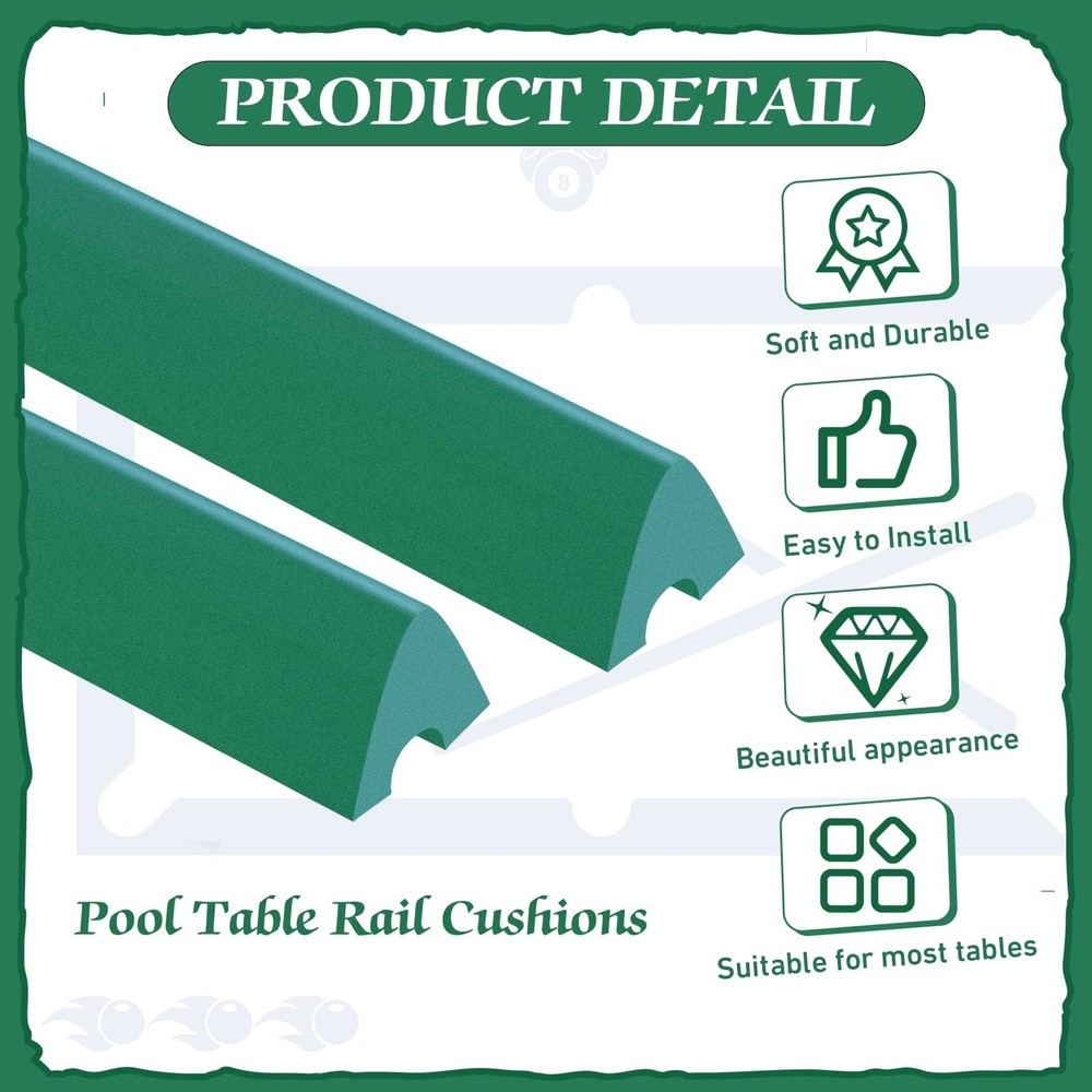 8 Ft Pool Table Replacement Felt Green 6 Strips 6 Rubber Bumpers REPL KIT