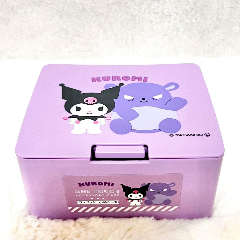 can do Kuromi One push One Touch Open Type Lid Accessory Cosmetics Case Box W...