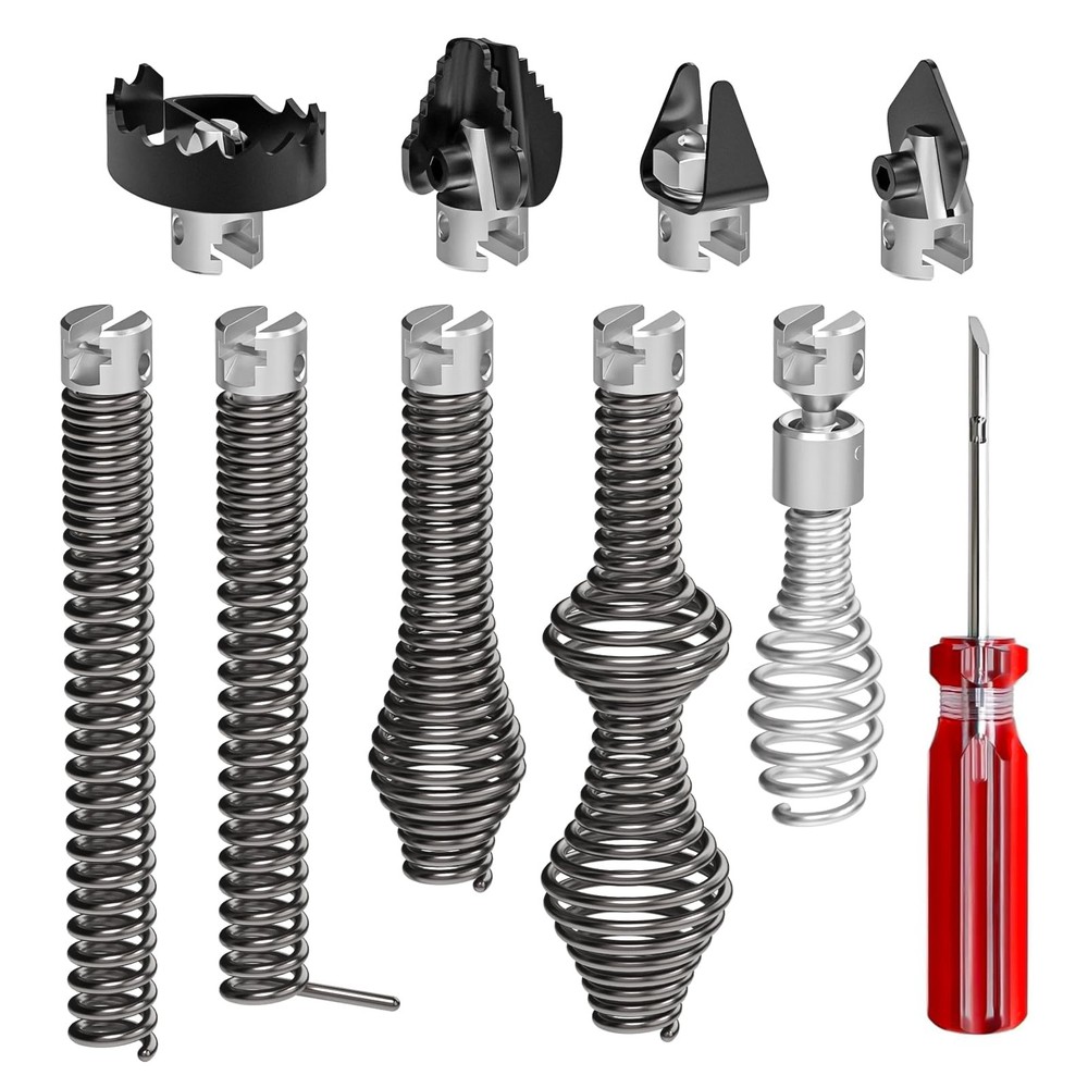 10Pcs Drain Snake Drill Attachment, Includes 4 Cutters and 5 Spirals, Black