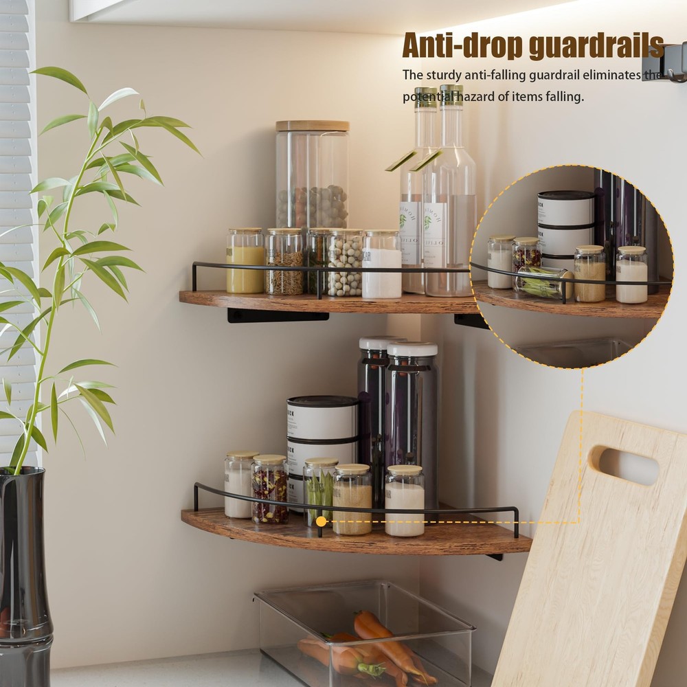 FNBAR Corner Floating Shelves, Rustic Mounted, Brown-2pack