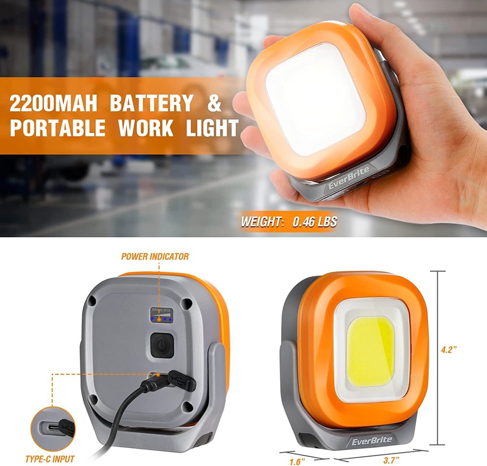 EverBrite 1000 Lumens Rechargeable Work Light Orange/White/COB Work Light 3Modes